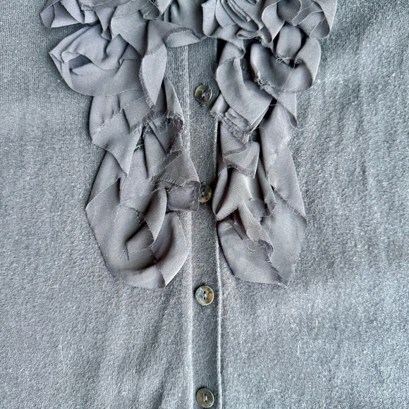 Chico’s Black Ruffle Front Button Elbow Length Sleeves Cardigan – Size 0 (S) - Picture 4 of 7